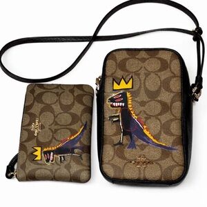 Rare Coach X Jean - Michel Basquiat Signature Canvas Crossbody & Wristlet Set
